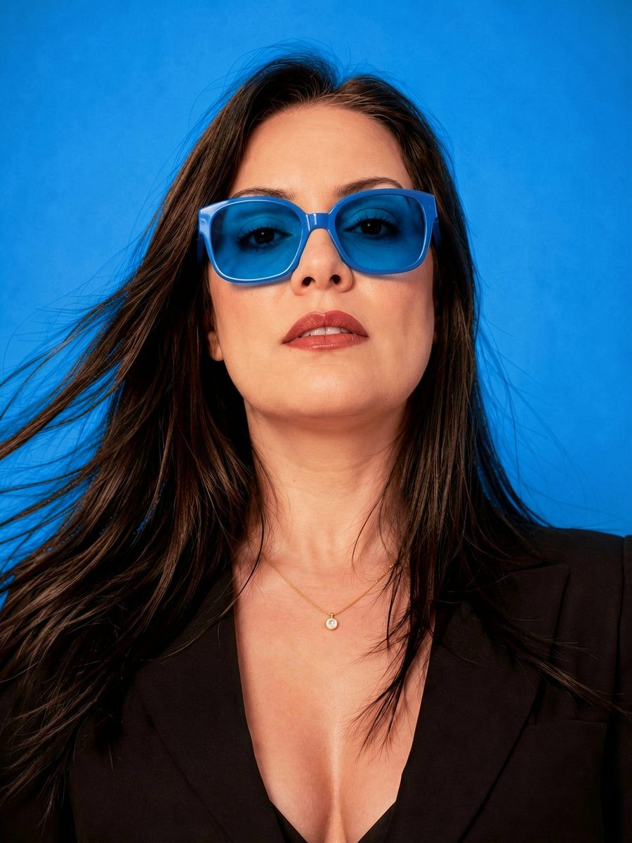 Retrato de Nathalia Silveira, fundo azul